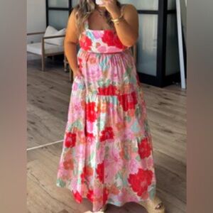 Floral Dress - Pink and Red